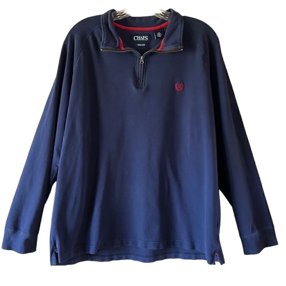 Chaps Mens Navy Blue 1/4 ZIP Pullover